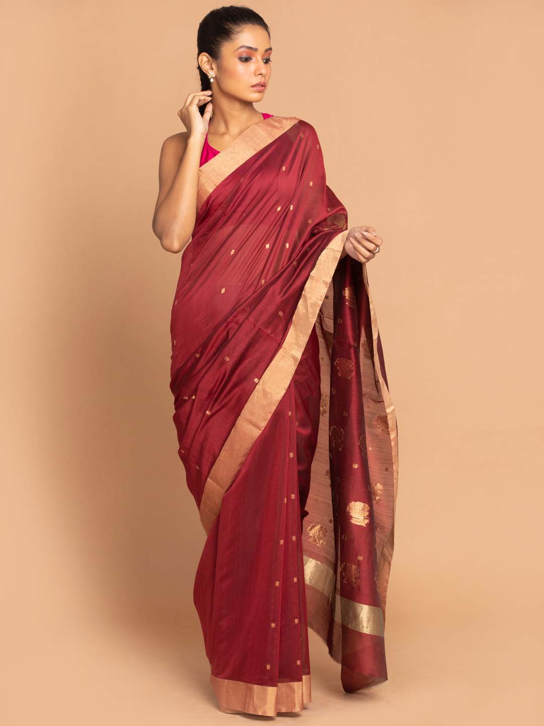Indethnic Chanderi Handloom Silk Cotton Saree - View 1