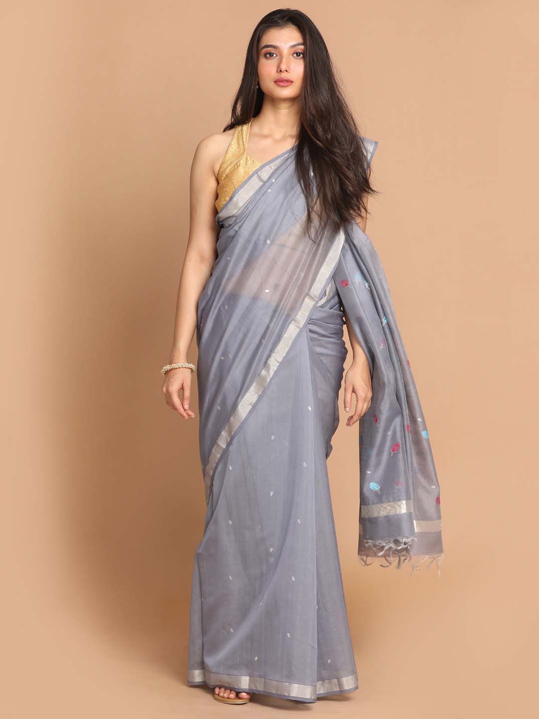 Indethnic Chanderi Handloom Silk Cotton Saree - View 1