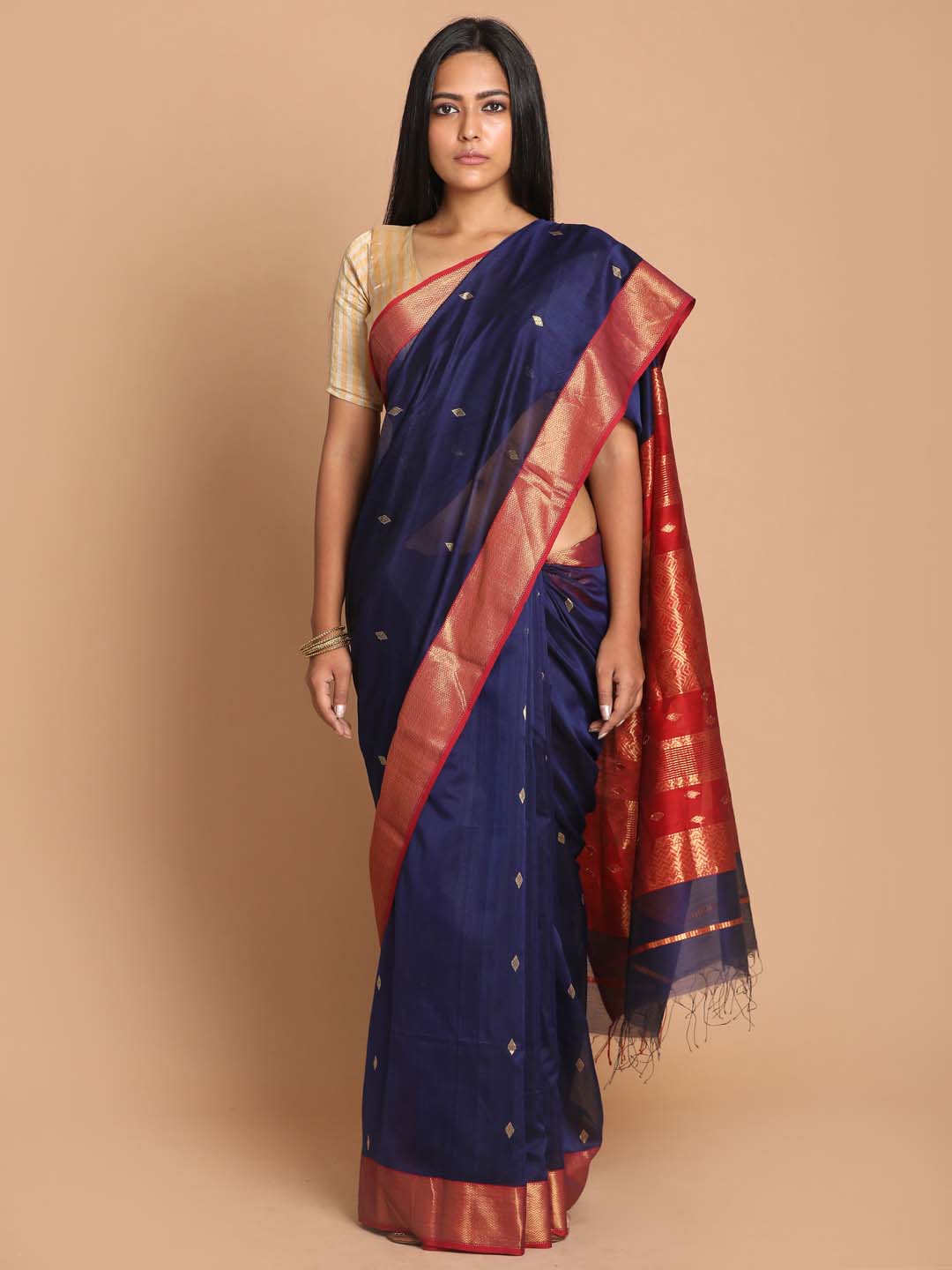 Indethnic Maheshwari Handloom Silk Cotton Saree - View 1
