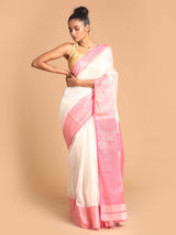 WHITE PINK SUPREMACY (MAHESHWARI SILK COTTON SAREE)