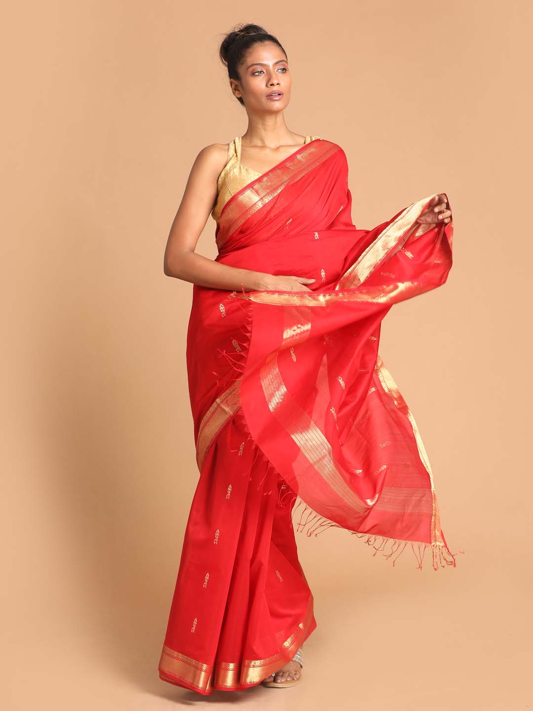 Indethnic Maheshwari Handloom Silk Cotton Saree - View 1