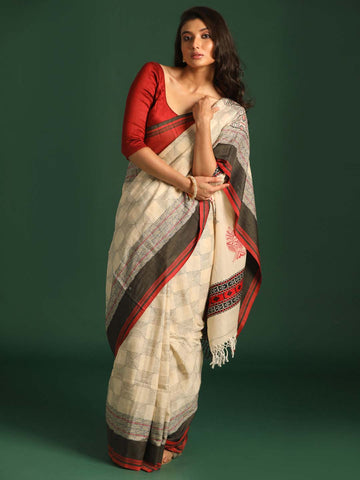 IVORY LEGACY (HANDLOOM 100% PURE COTTON SAREE)
