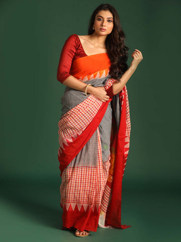 CRIMSON SLATE (HANDLOOM 100% PURE COTTON SAREE)