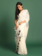 WHITE AURA (HANDLOOM PURE LINEN SAREE)