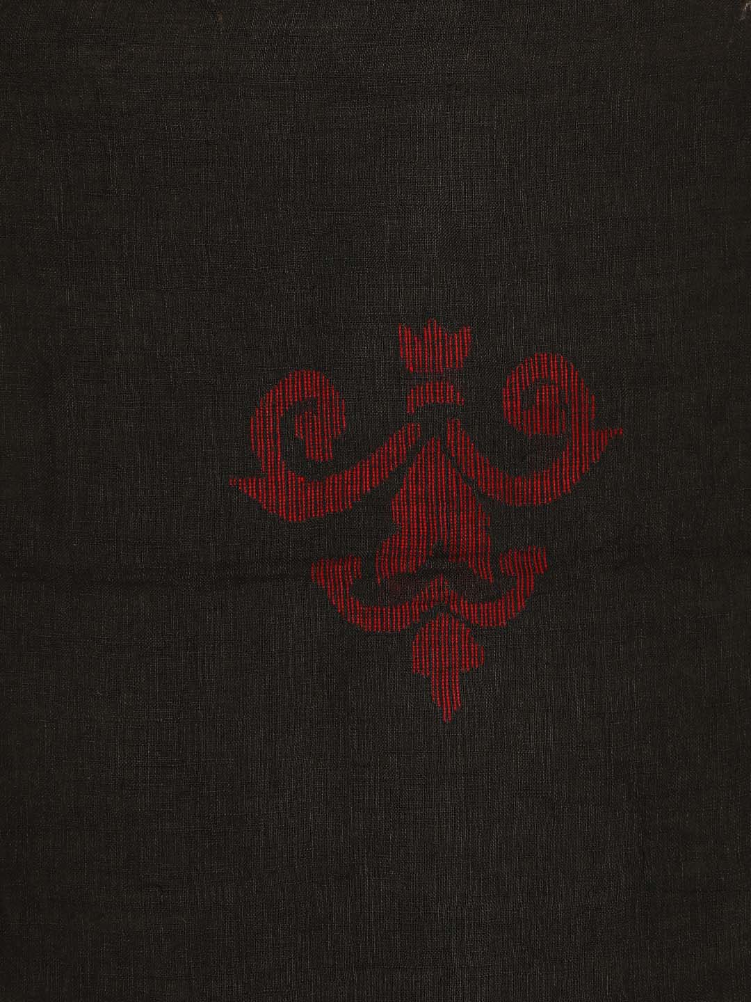 Indethnic Black Pure Linen Abstract Design Jamdani - Saree Detail View