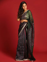 EMERALD STRIPES (HANDLOOM PURE LINEN SAREE)