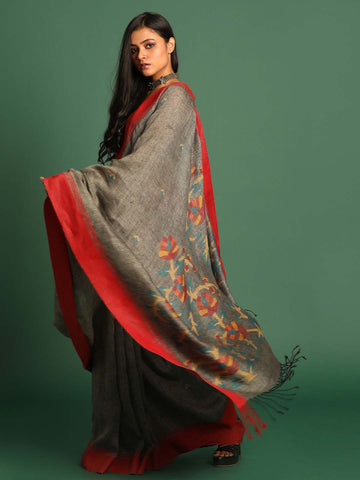 GREY TRANQUIL (HANDLOOM PURE LINEN SAREE)