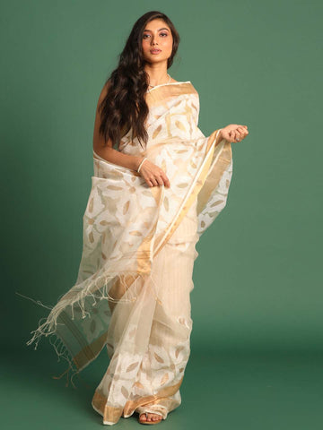IVORY BLOSSOM (JAMDANI 100% PURE SILK SAREE)