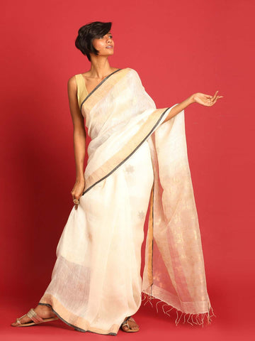 WHITE ELEGANCE (JAMDANI 100% PURE SILK SAREE)