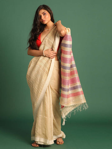 CREAMED PERFECTION (JAMDANI 100% PURE SILK SAREE)