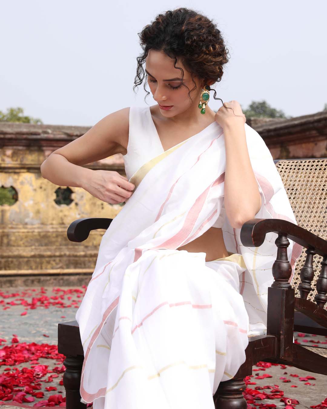 Indethnic White Color Blocked Party Wear - View 3