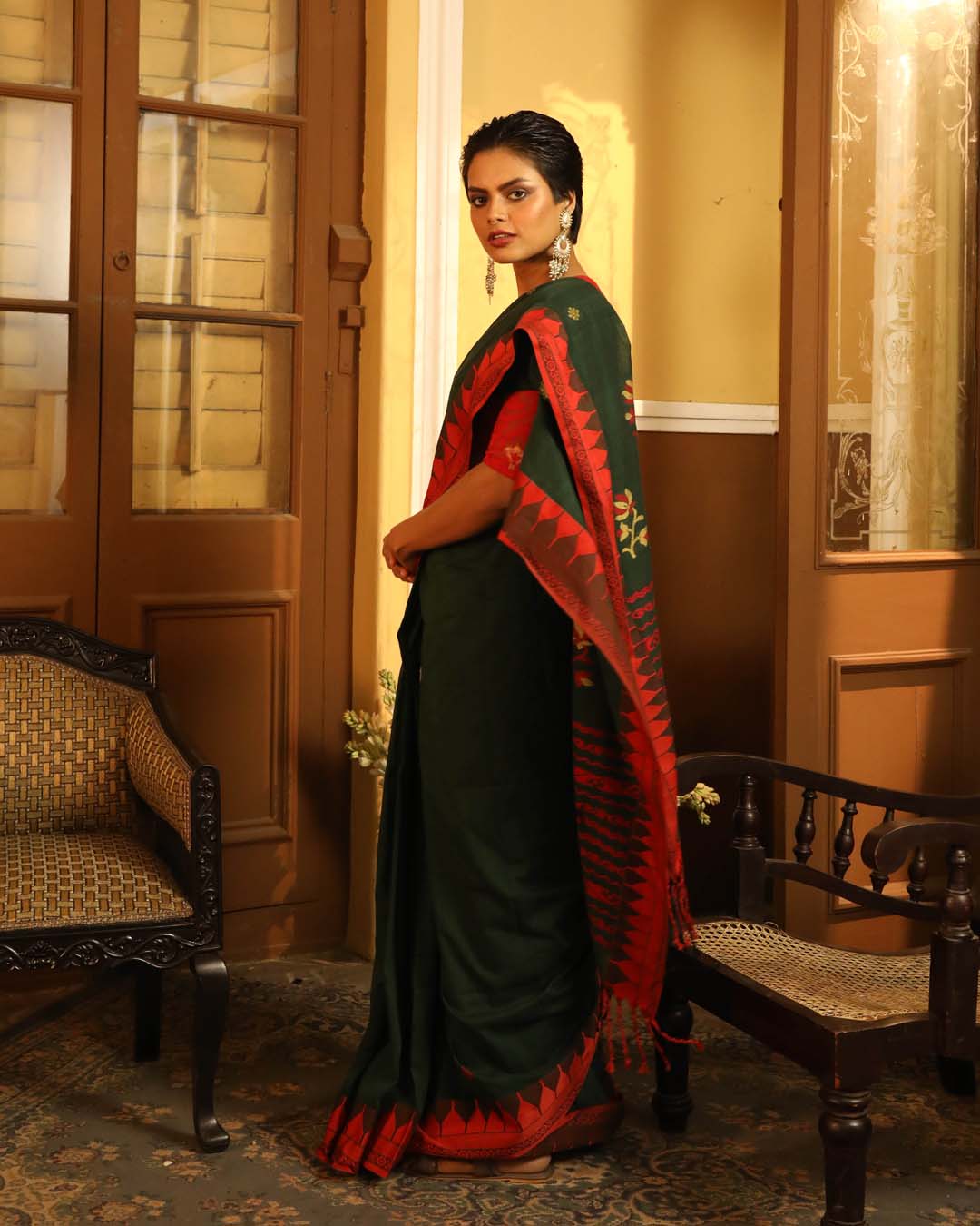 Indethnic Green Solid Party Wear - View 2