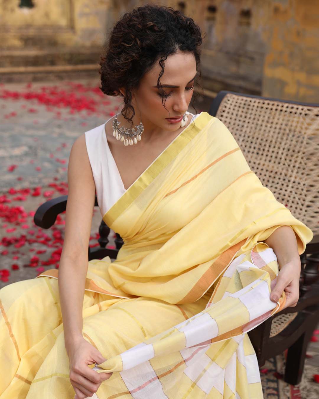 Indethnic Yellow Color Blocked Party Wear - View 1