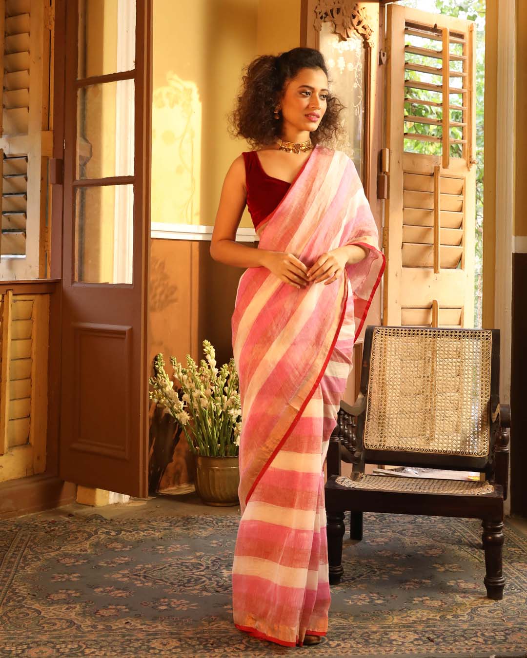 Indethnic White Color Blocked Party Wear - View 1