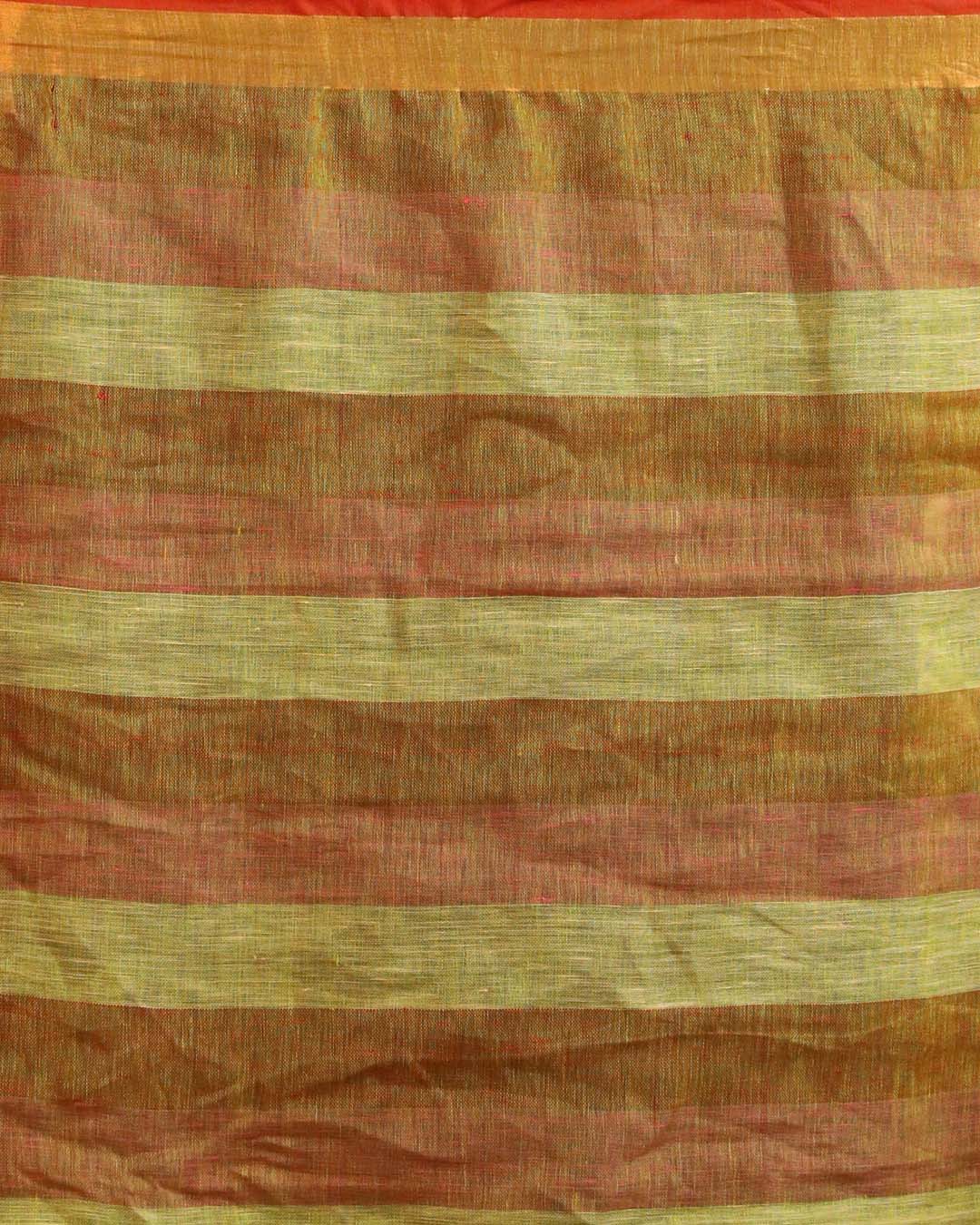 VERDANT ELEGANCE (BENGAL HANDLOOM PURE LINEN SAREE)