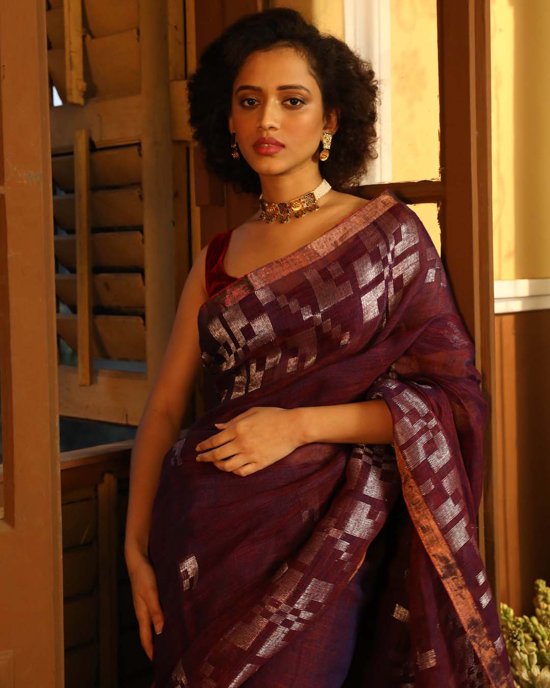 REGAL MAROON (HANDLOOM PURE LINEN SAREE)
