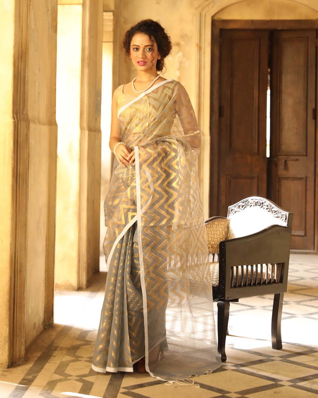 Indethnic Grey Solid Party Wear - View 1