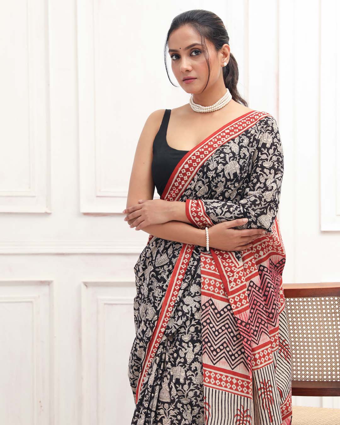 MIDNIGHT MUSE: (BAGRU 100% PURE COTTON SAREE)