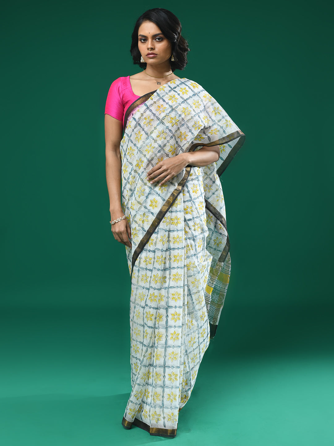 IVORY ILLUSIONS (BAGRU SILK COTTON SAREE)