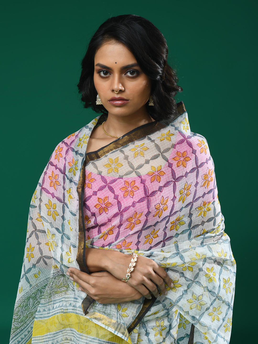 IVORY ILLUSIONS (BAGRU SILK COTTON SAREE)