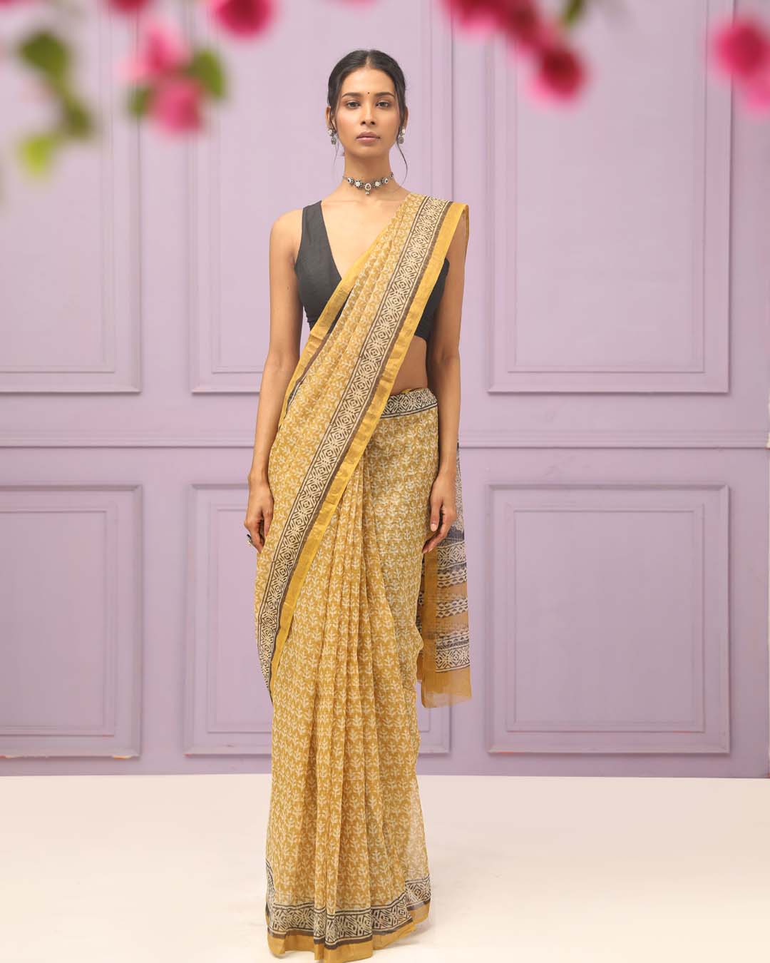 BEIGE WHIMSY (BAGRU SILK COTTON SAREE)