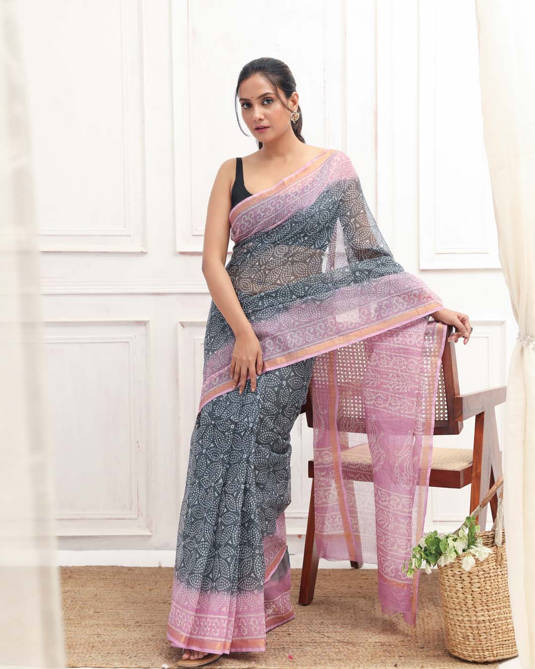 AZURE WHIMSY (BAGRU SILK COTTON SAREE)