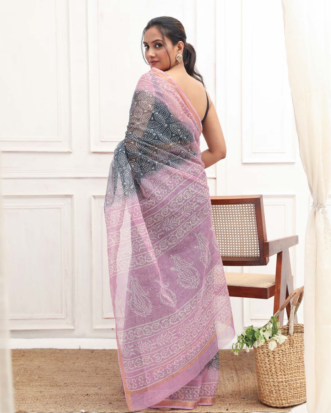 AZURE WHIMSY (BAGRU SILK COTTON SAREE)
