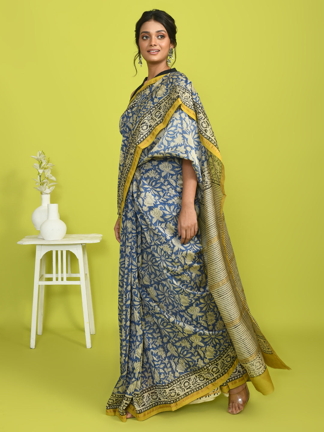 AZURE REVERIE (BAGRU SILK COTTON SAREE)
