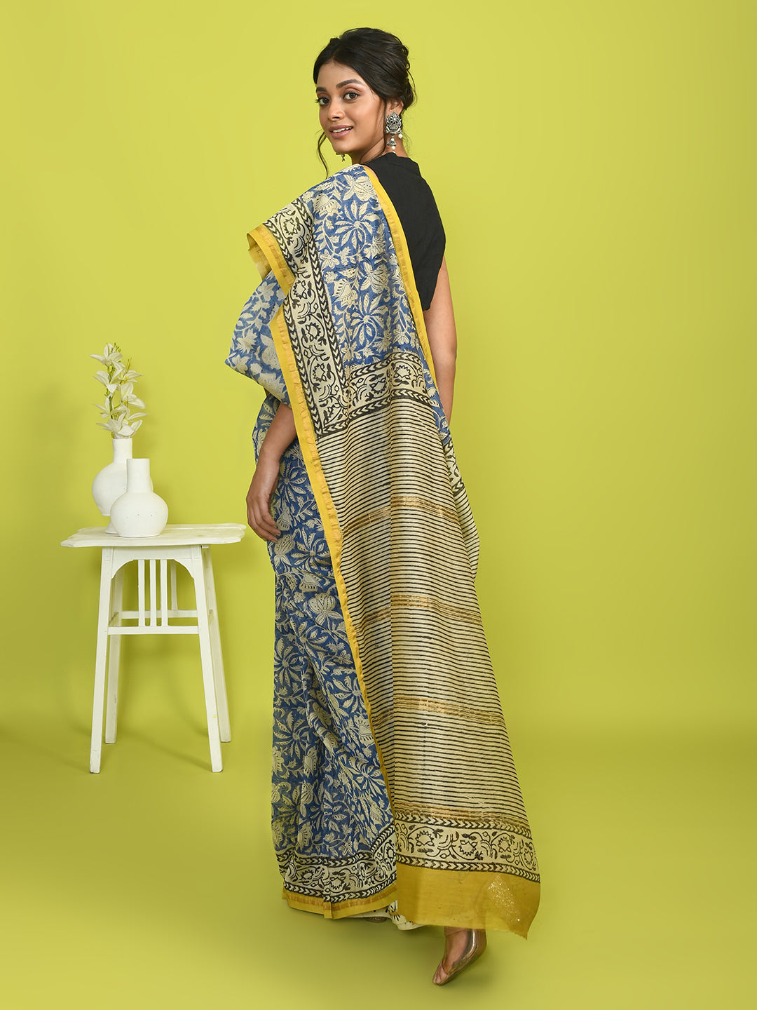AZURE REVERIE (BAGRU SILK COTTON SAREE)