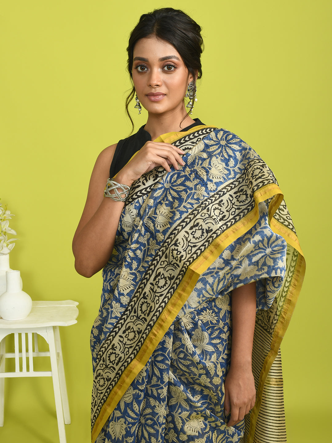 AZURE REVERIE (BAGRU SILK COTTON SAREE)