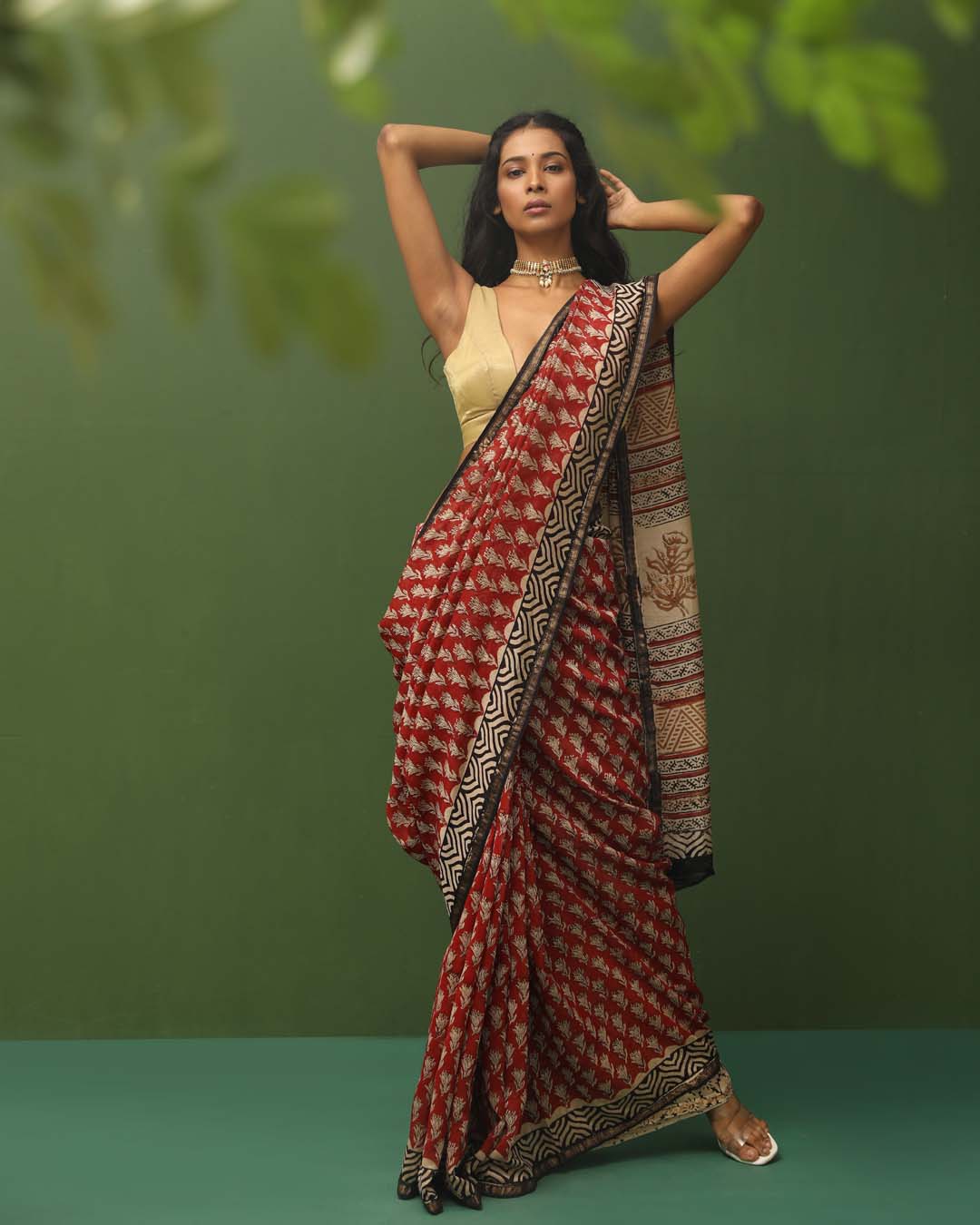 CRIMSON LEGACY (BAGRU SILK COTTON SAREE)