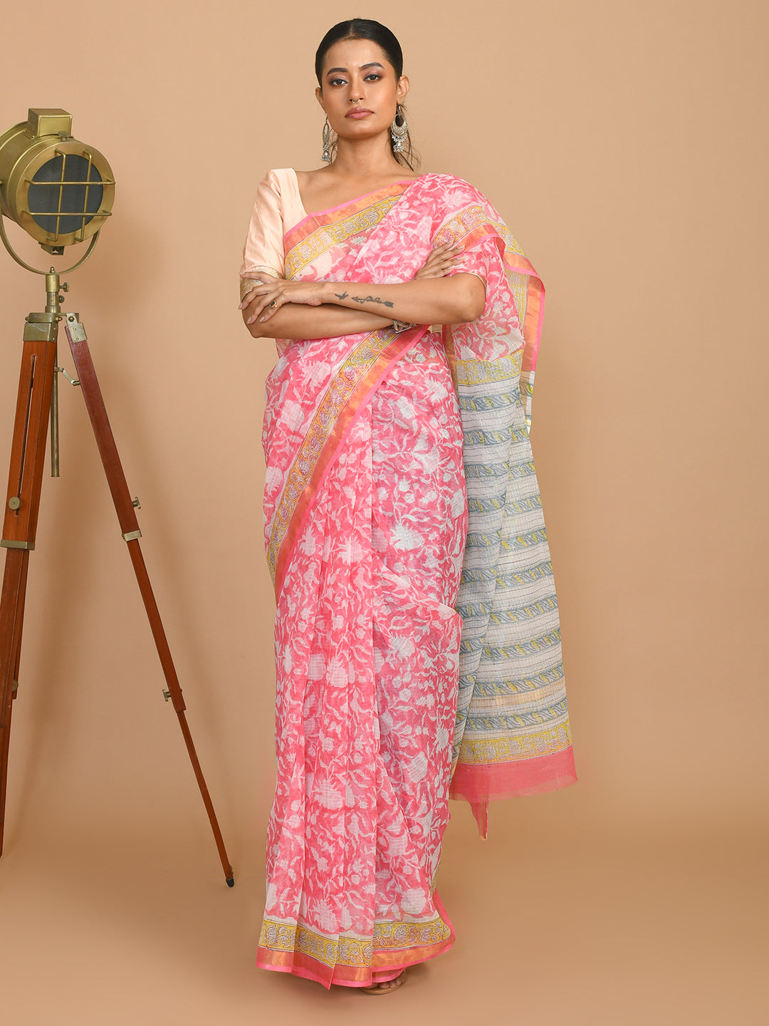 PINK WHIRLWIND (BAGRU SILK COTTON SAREE)