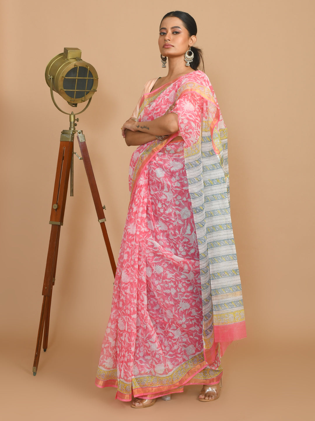 PINK WHIRLWIND (BAGRU SILK COTTON SAREE)