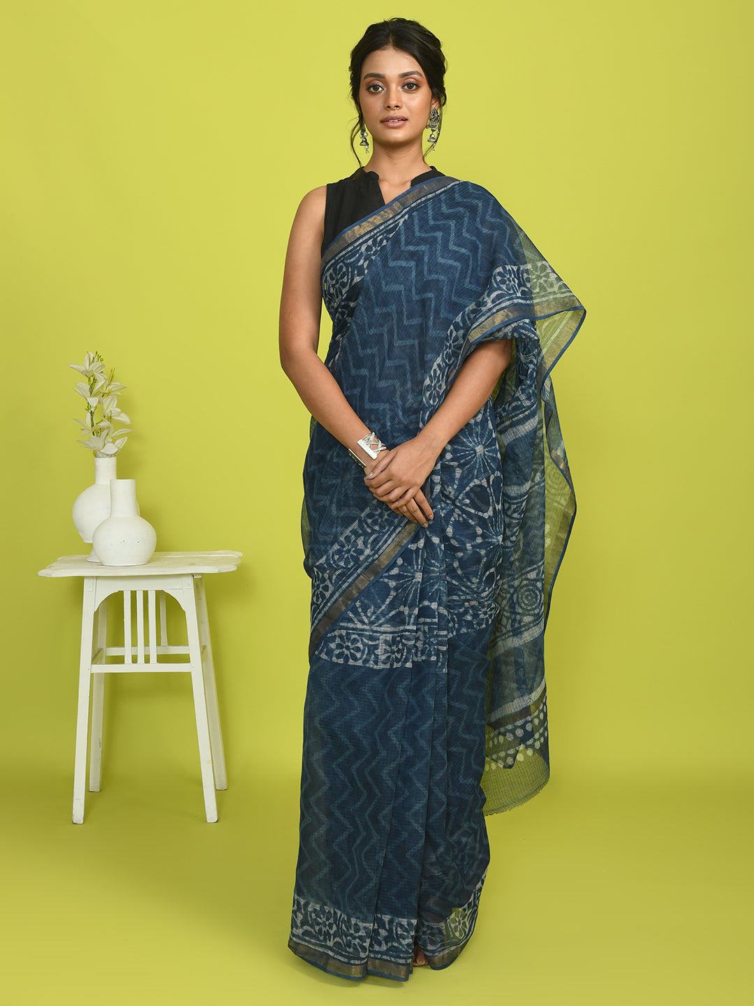 INDIGO REVERIE (BAGRU SILK COTTON SAREE)