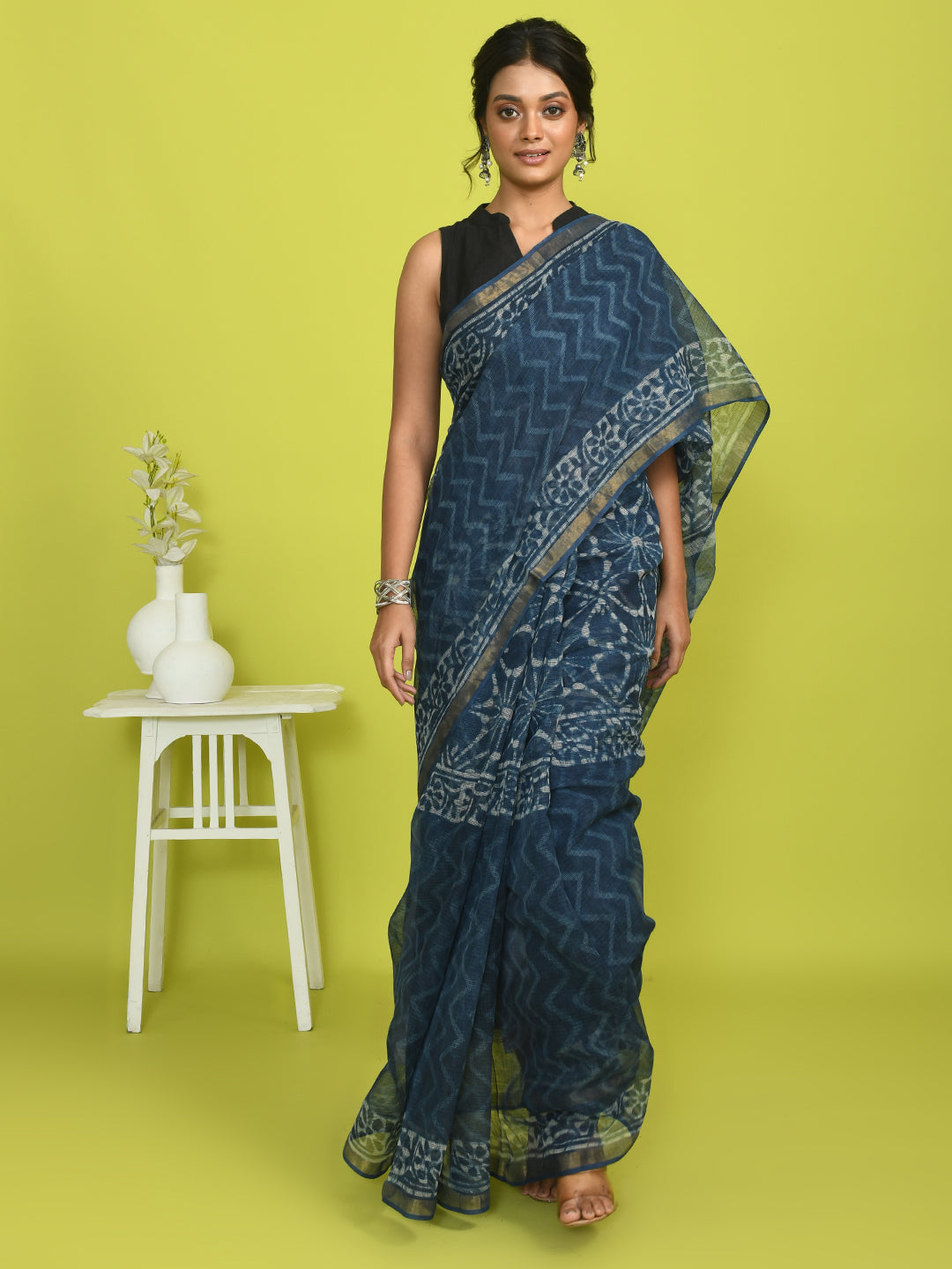 INDIGO REVERIE (BAGRU SILK COTTON SAREE)