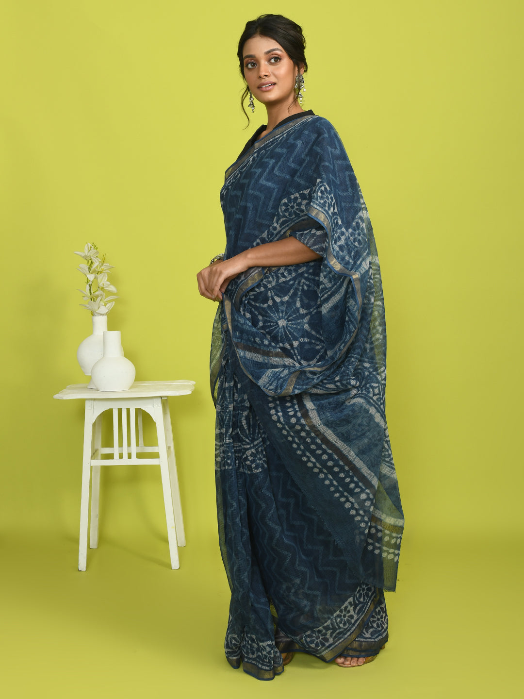 INDIGO REVERIE (BAGRU SILK COTTON SAREE)