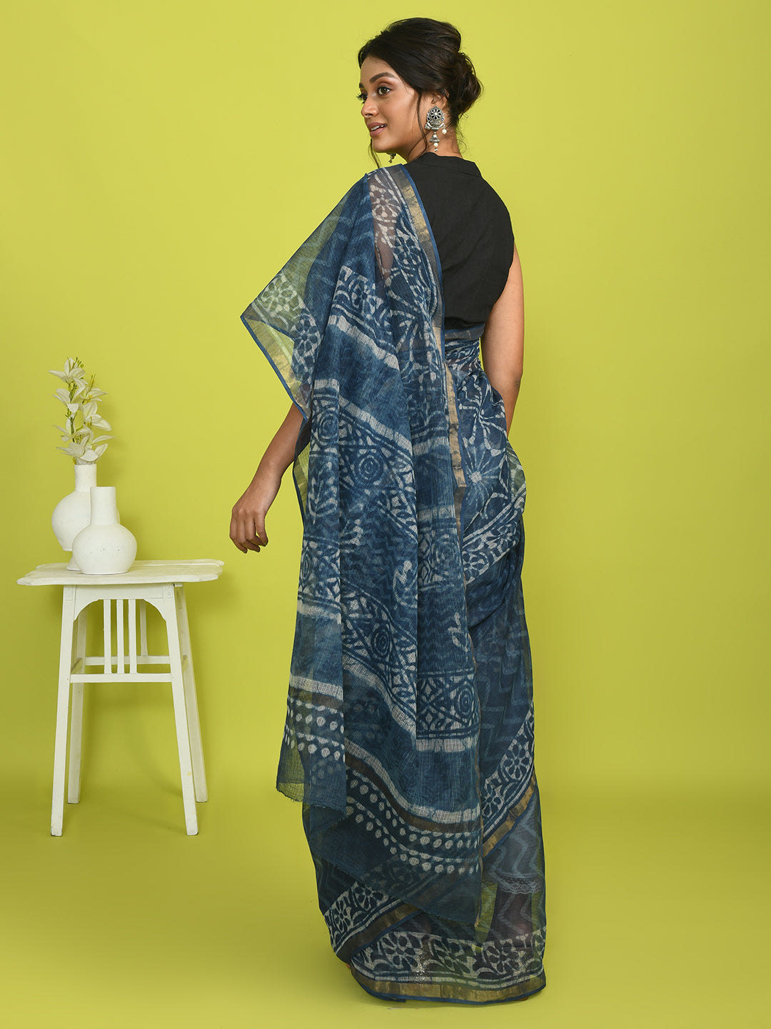 INDIGO REVERIE (BAGRU SILK COTTON SAREE)