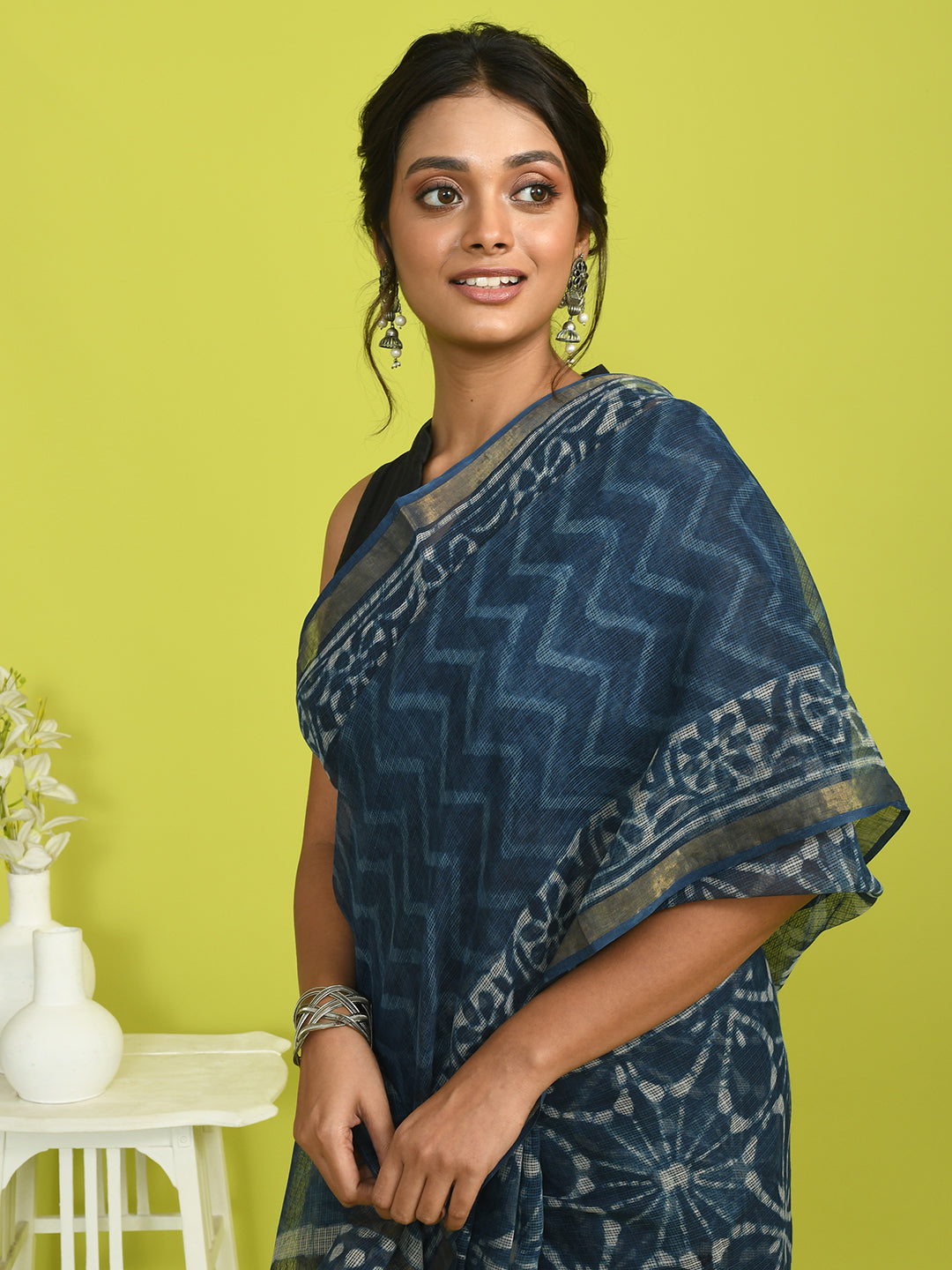 INDIGO REVERIE (BAGRU SILK COTTON SAREE)