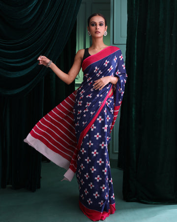 INDIGO GRACE (IKKAT MUL MUL COTTON SAREE)