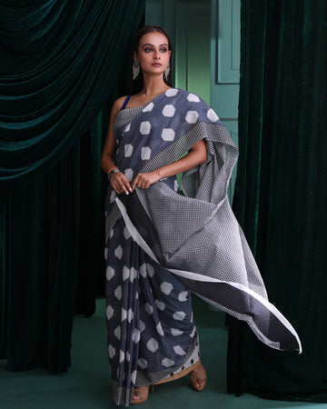 GREY HARMONY (IKKAT MUL MUL COTTON SAREE)