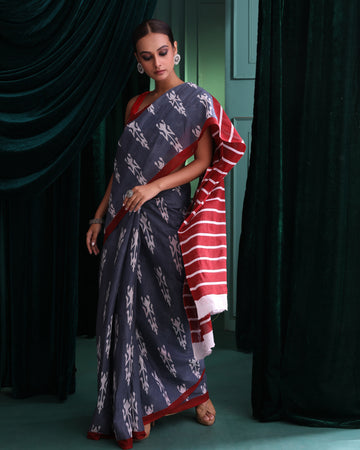 SLATE ELEGANCE (IKKAT MUL MUL COTTON SAREE)