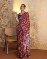 MAROON MYSTIQUE (BAGRU MUL MUL COTTON SAREE)