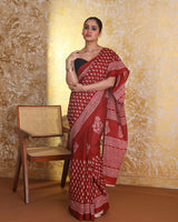 CRIMSON ELEGANCE (BAGRU MUL MUL COTTON SAREE)