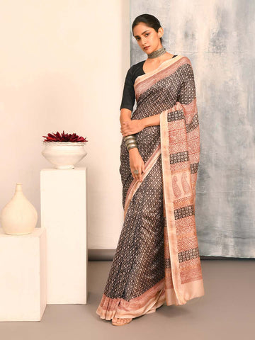 MIDNIGHT ECHO (BAGRU SILK COTTON SAREE)