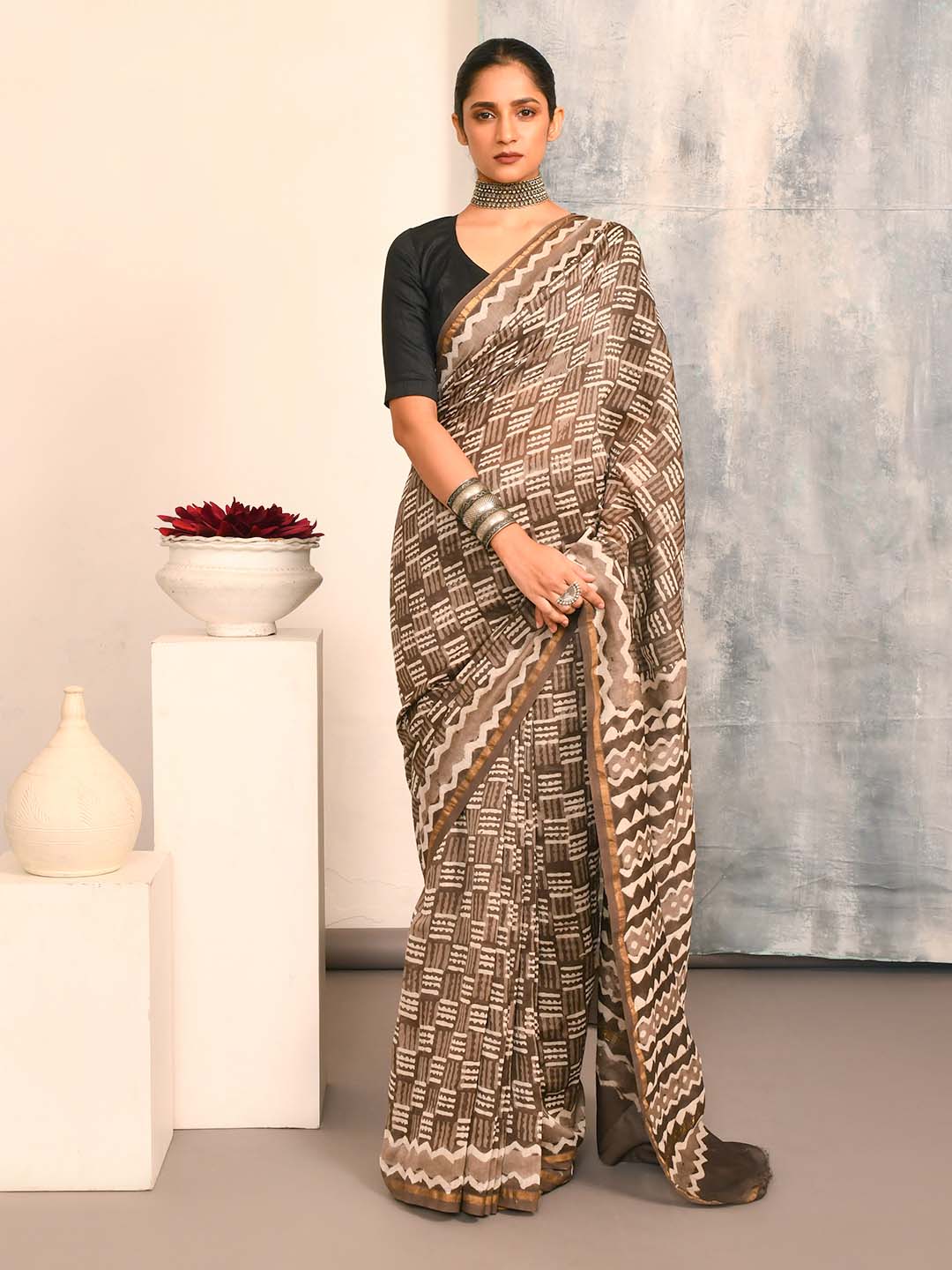 RUSTIC BROWN (BAGRU SILK COTTON SAREE)