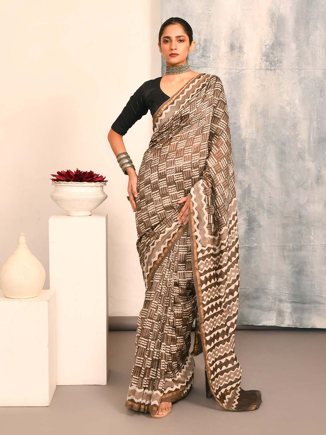 RUSTIC BROWN (BAGRU SILK COTTON SAREE)