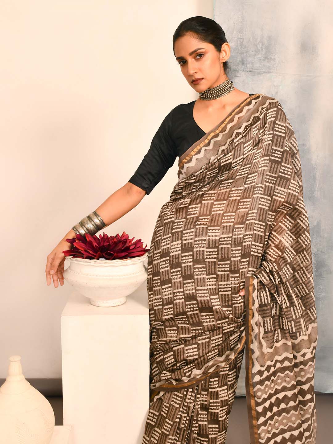 RUSTIC BROWN (BAGRU SILK COTTON SAREE)