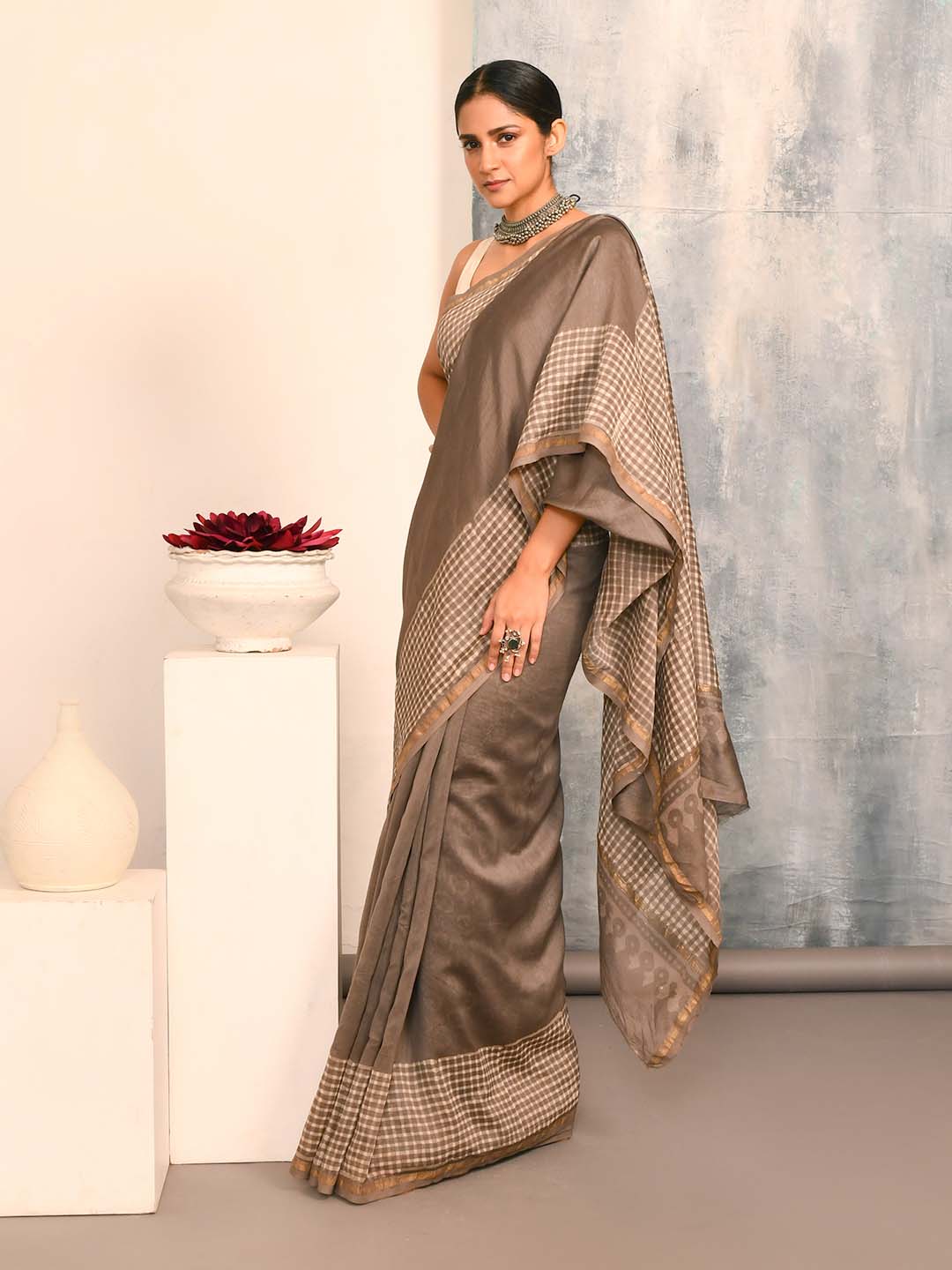 DOVE GREY (BAGRU SILK COTTON SAREE)