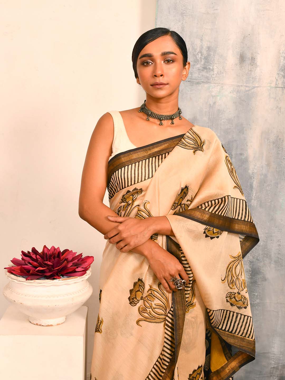 GOLDEN ECHO (BAGRU SILK COTTON SAREE)