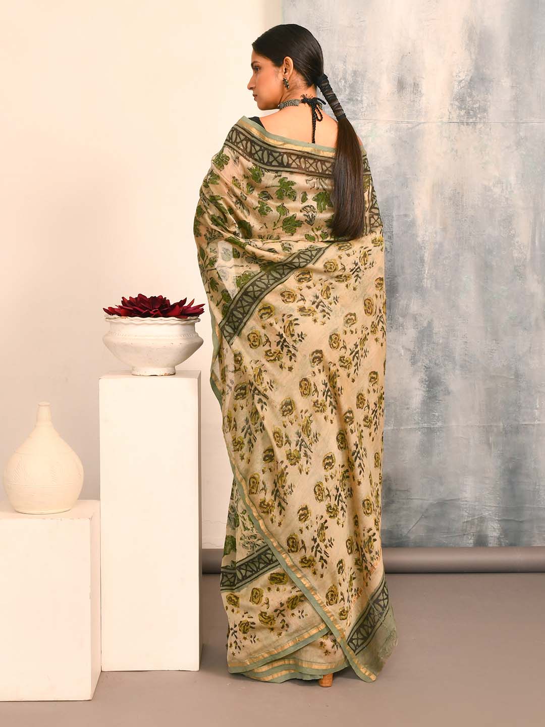 VERDANT WHISPERS (BAGRU SILK COTTON SAREE)